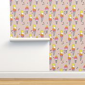 Hot summer colorful yellow pink neutral ice cream cone popsicle summer design print for kids