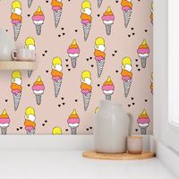 Hot summer colorful yellow pink neutral ice cream cone popsicle summer design print for kids