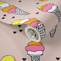 Hot summer colorful yellow pink neutral ice cream cone popsicle summer design print for kids