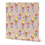 Hot summer colorful yellow pink neutral ice cream cone popsicle summer design print for kids