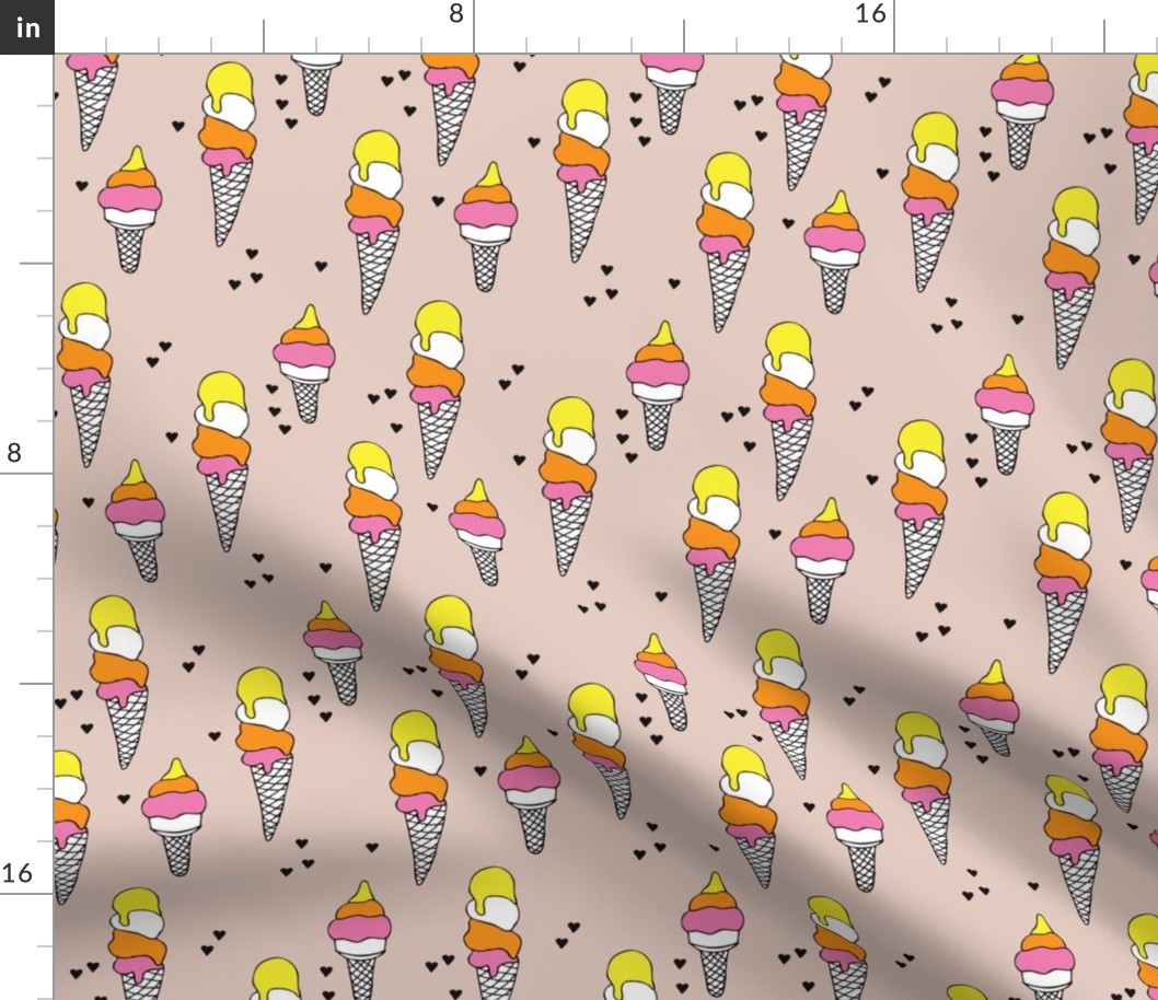 Hot summer colorful yellow pink neutral ice cream cone popsicle summer design print for kids