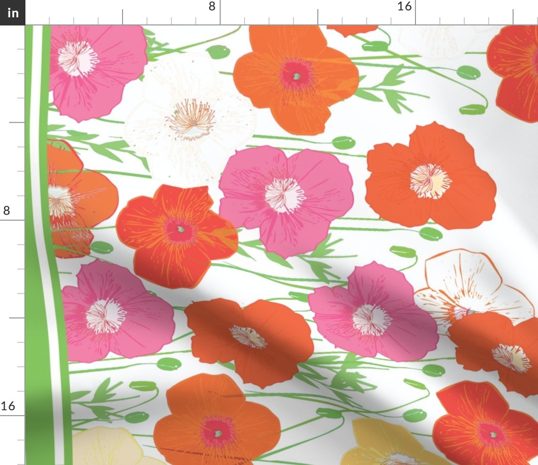 Poppies in bloom border print