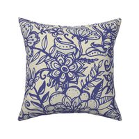 Ditsy Doodle Floral in Indigo Navy & Cream large print