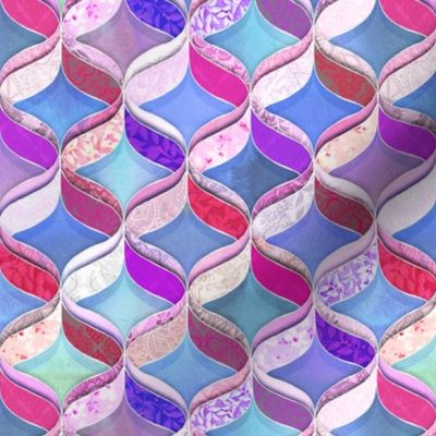 Patchwork Ribbon Ogee Pattern - purple, magenta, blue