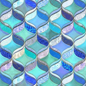  Patchwork Ribbon Ogee Pattern in Blues & Greens