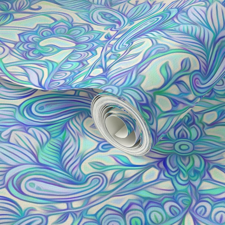 Aqua, Lavender, Purple & Cream Art Nouveau Pattern