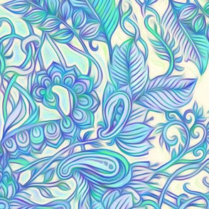 Aqua, Lavender, Purple & Cream Art Nouveau Pattern