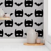 grey bat and superhero bat mask design in trendy  minimal greyscale