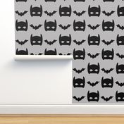 grey bat and superhero bat mask design in trendy  minimal greyscale