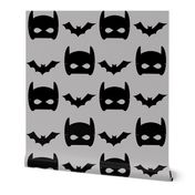 grey bat and superhero bat mask design in trendy  minimal greyscale