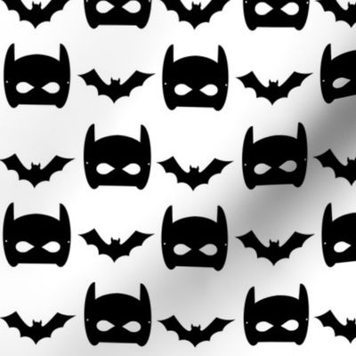 black bat and superhero bat mask design in minimal trendy black and white kids style