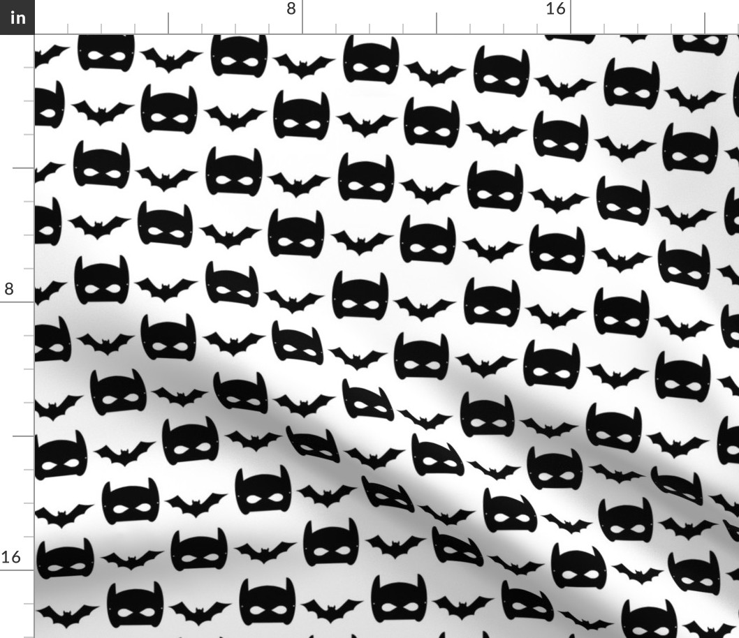 black bat and superhero bat mask design in minimal trendy black and white kids style
