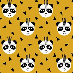 panda with feathers mustard tri triangle southwest aztec design for trendy hipster kids and baby leggings, nursery and cute kawaii decor