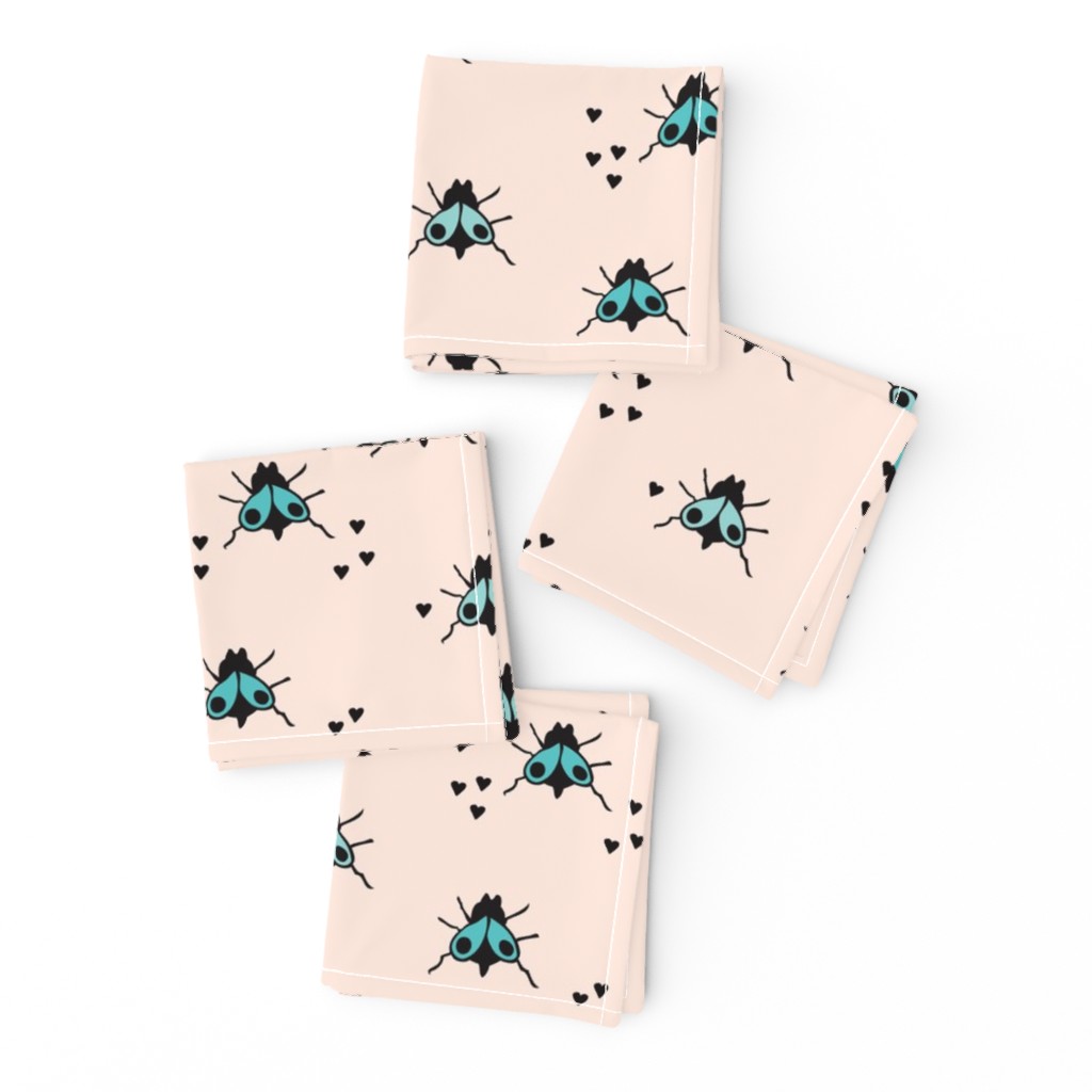 Funny summer creatures cute little bugs and insects illustration blue fly pattern print