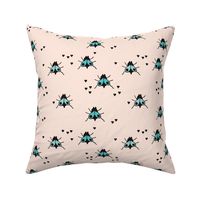 Funny summer creatures cute little bugs and insects illustration blue fly pattern print