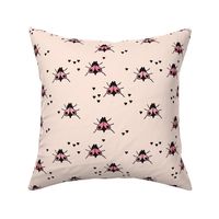 Funny summer creatures cute little bugs and insects illustration pink fly pattern print