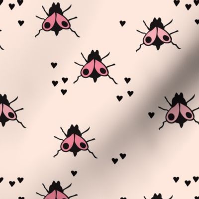 Funny summer creatures cute little bugs and insects illustration pink fly pattern print