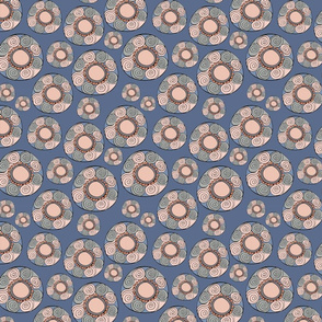 retro circle patterns - blue and coral