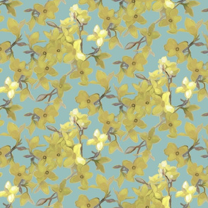 Forsythia on Light Blue/Green Tone