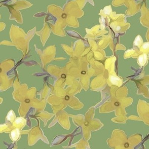 Forsythia on Muted Green Tone