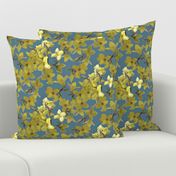 Forsythia on dark gray blue