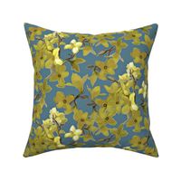 Forsythia on dark gray blue