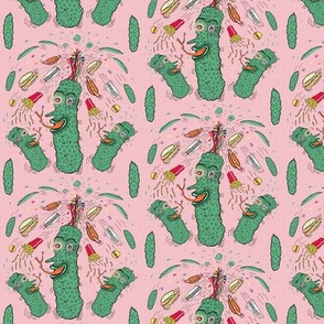 Pickle Boy and the Sandwiches, small scale, pink green