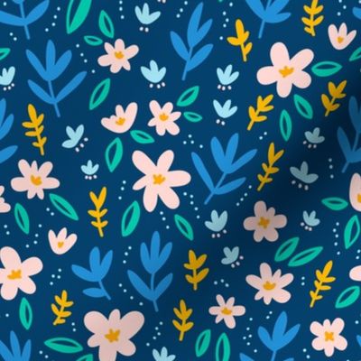 Colorful flowers on deep blue background