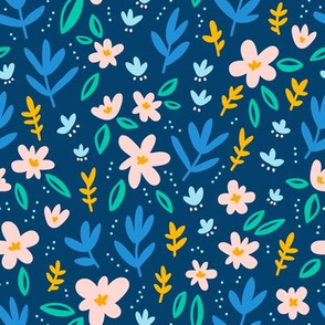 Colorful flowers on deep blue background