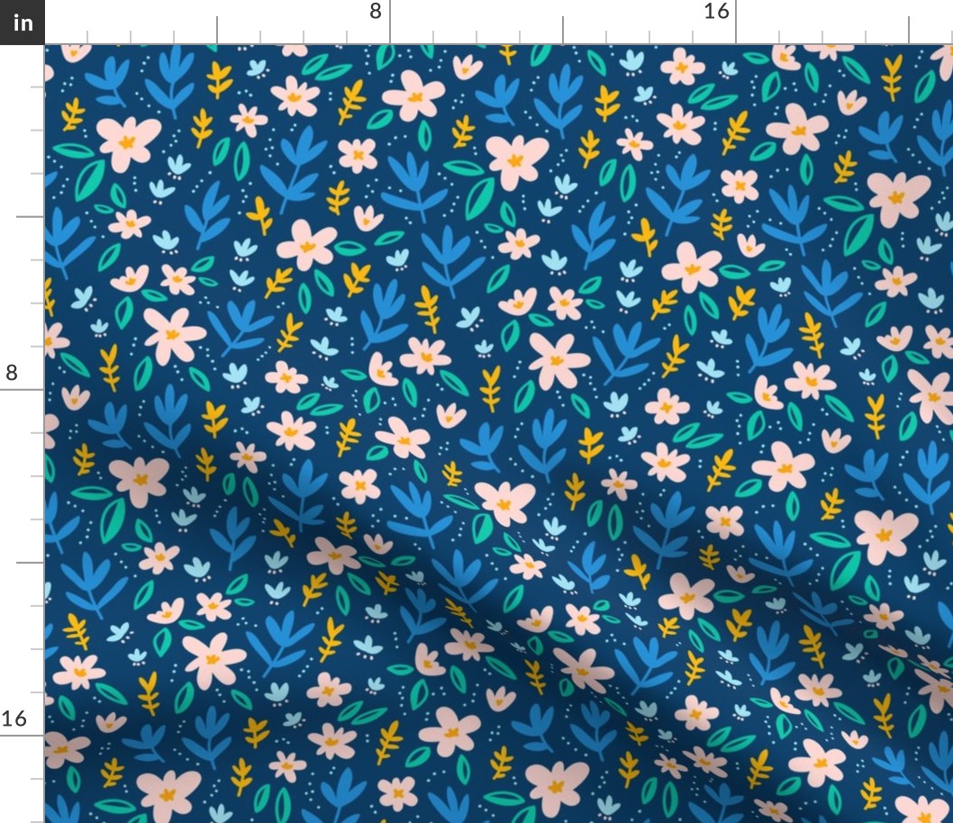 Colorful flowers on deep blue background