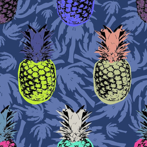Pineapples on palm blue