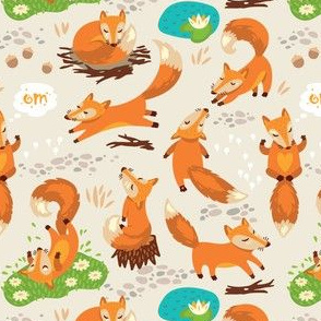 cartoon foxes in sunny forest