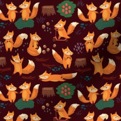 cartoon foxes in night forest