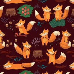 cartoon foxes in night forest