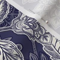Navy Blue & Cream Floral Doodle Scatter Pattern