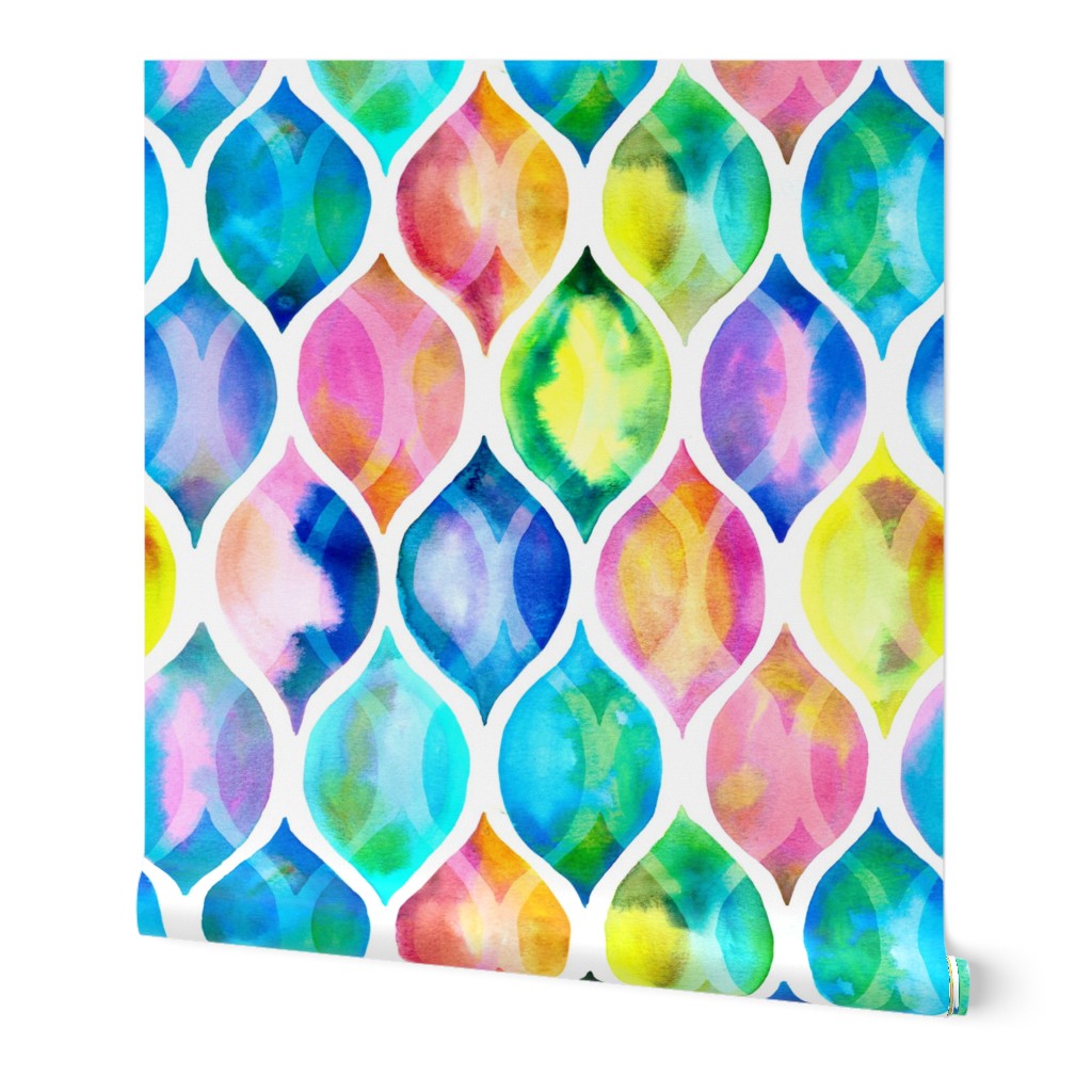 Radiant Rainbow Watercolor Ogee Pattern