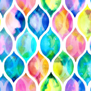 Radiant Rainbow Watercolor Ogee Pattern