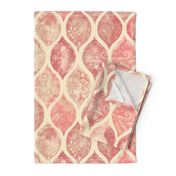 Cream & Coral Doodle Decorated Watercolor Ogee Pattern