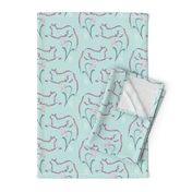 Cats & flowers fabric - pink on seafoam