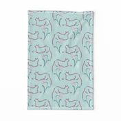 Cats & flowers fabric - pink on seafoam