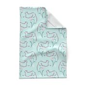 Cats & flowers fabric - pink on seafoam