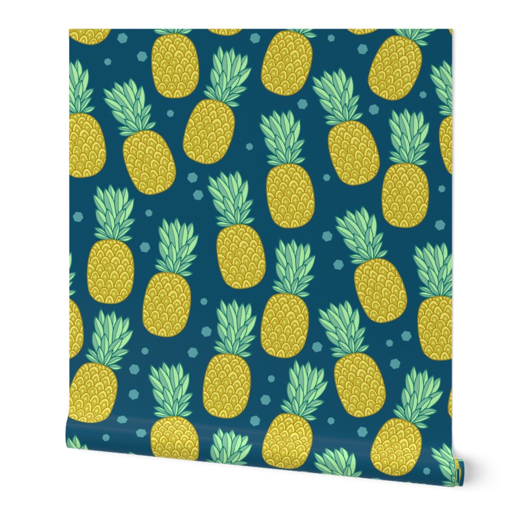 pineapples on dark blue