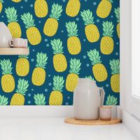 pineapples on dark blue