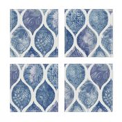 Denim Blues Doodle Decorated Watercolor Ogee Pattern