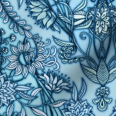 Hand Drawn Botanical Moroccan in Blue