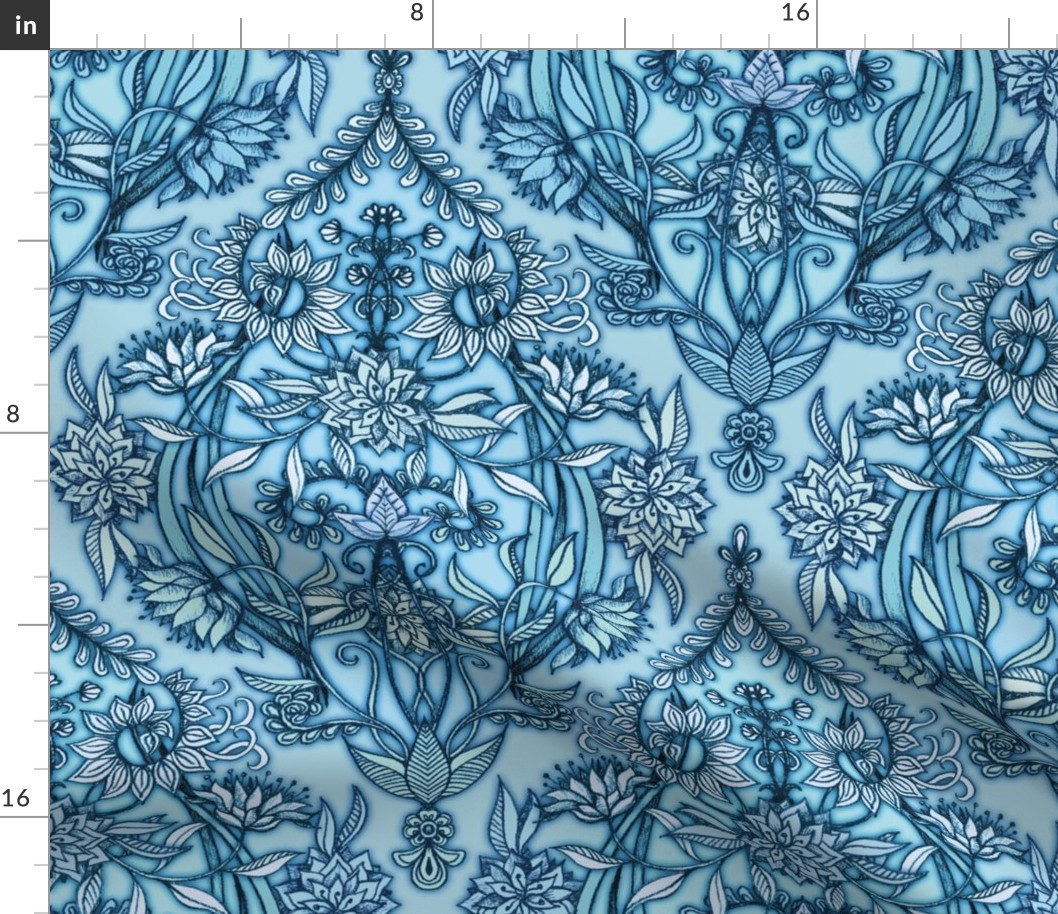 Hand Drawn Botanical Moroccan in Blue