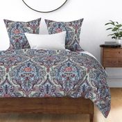 Dark Red, Navy Blue & Grey Botanical Moroccan