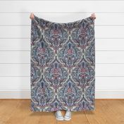 Dark Red, Navy Blue & Grey Botanical Moroccan