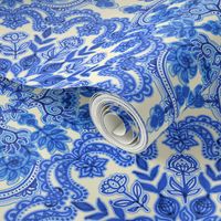 Cobalt Blue & China White Folk Art Pattern