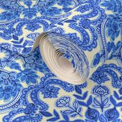 Cobalt Blue & China White Folk Art Pattern
